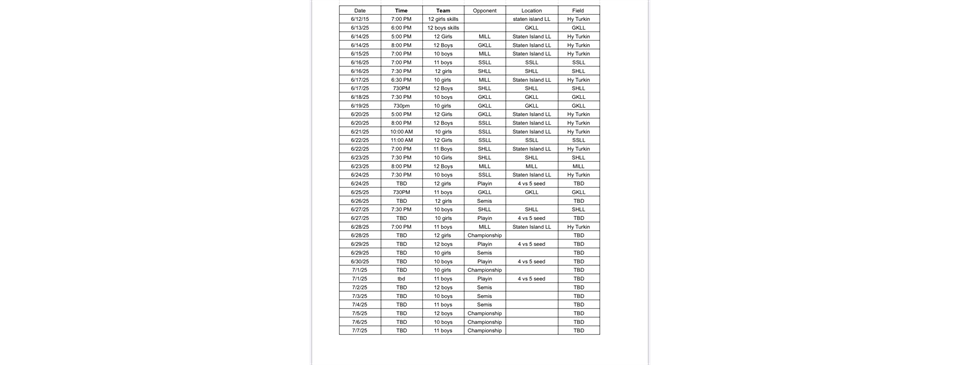 SILL All Star Game Schedule 2025