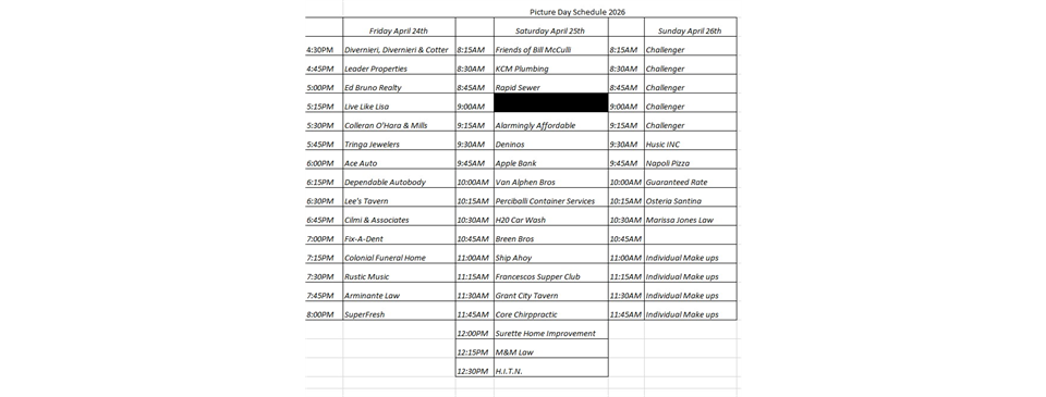 Picture Day Schedule 2026