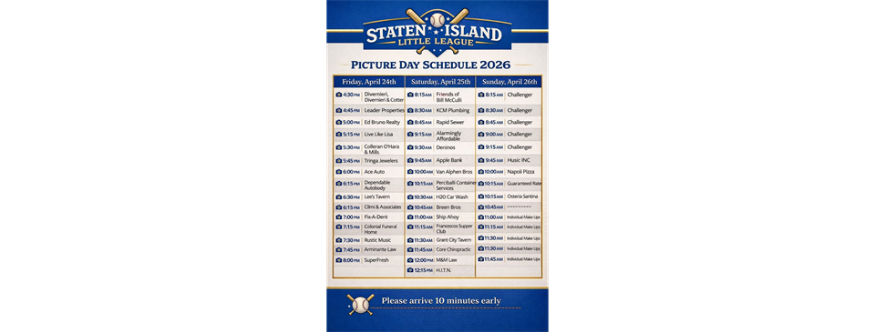 Picture Day Schedule 2026